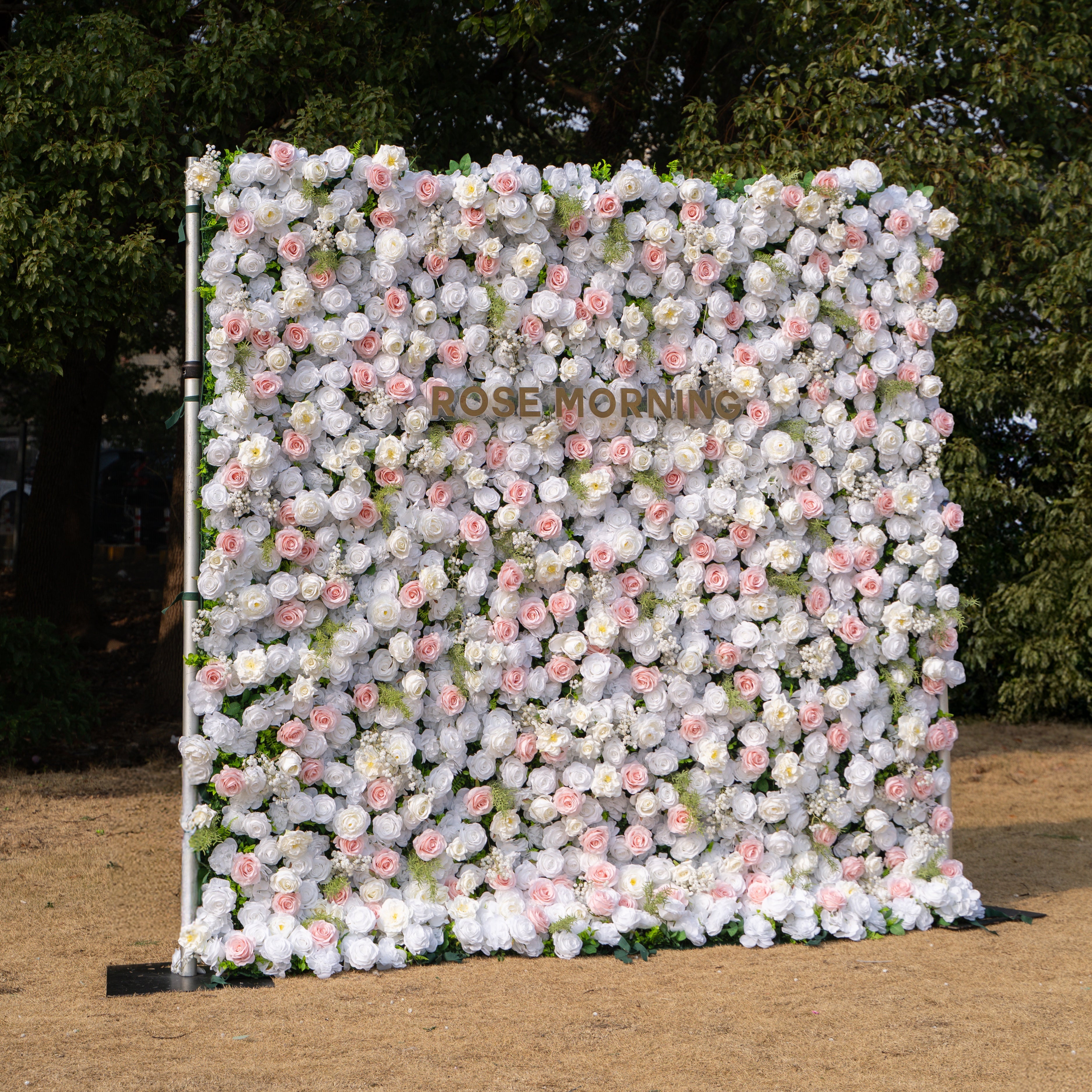 Céline: 3D Elegant White & Blush Pink Silk Rose Flower Wall Roll-Up Fabric Backdrop for Luxury Weddings & Events(In Us Stock & Shipping 5-7 Days) Free Shipping