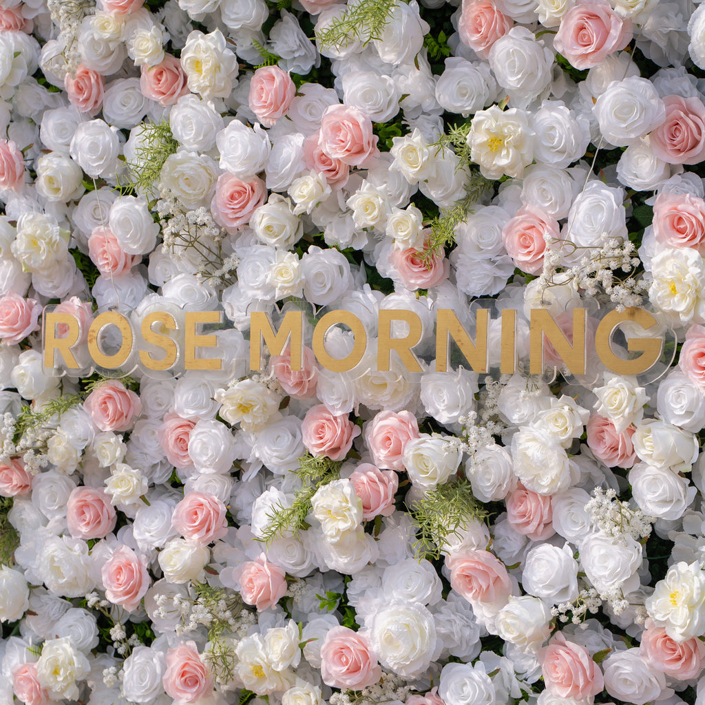 Céline: 3D Elegant White & Blush Pink Silk Rose Flower Wall Roll-Up Fabric Backdrop for Luxury Weddings & Events(In Us Stock & Shipping 5-7 Days) Free Shipping