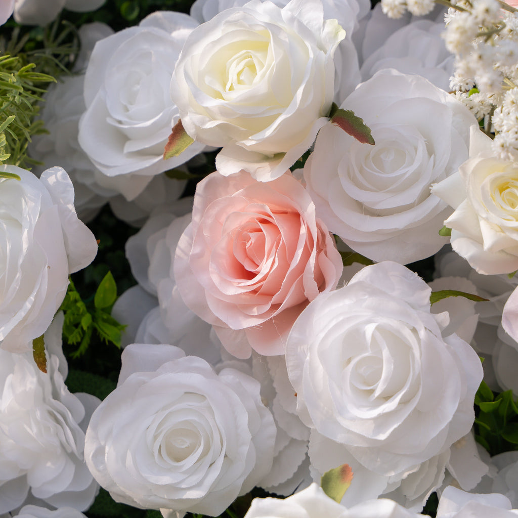 Céline: 3D Elegant White & Blush Pink Silk Rose Flower Wall Roll-Up Fabric Backdrop for Luxury Weddings & Events(In Us Stock & Shipping 5-7 Days) Free Shipping