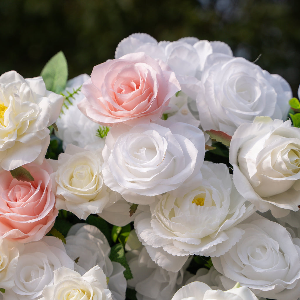 Céline: 3D Elegant White & Blush Pink Silk Rose Flower Wall Roll-Up Fabric Backdrop for Luxury Weddings & Events(In Us Stock & Shipping 5-7 Days) Free Shipping