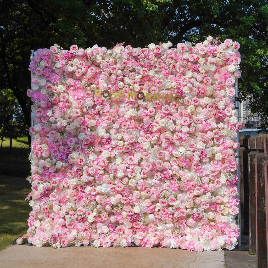 Charlotte 5D Fabric Artificial rolling up curtain flower wall Rose Morning