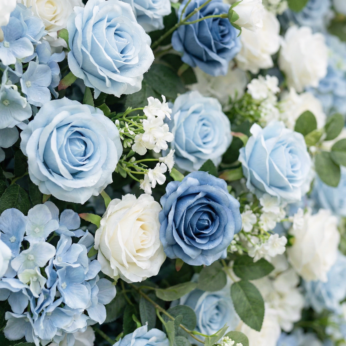 Corin: Luxury 5D Serene Blue & Cream Silk Floral Wall Roll-Up Fabric Backdrop for Seaside Weddings & Events Free Shipping