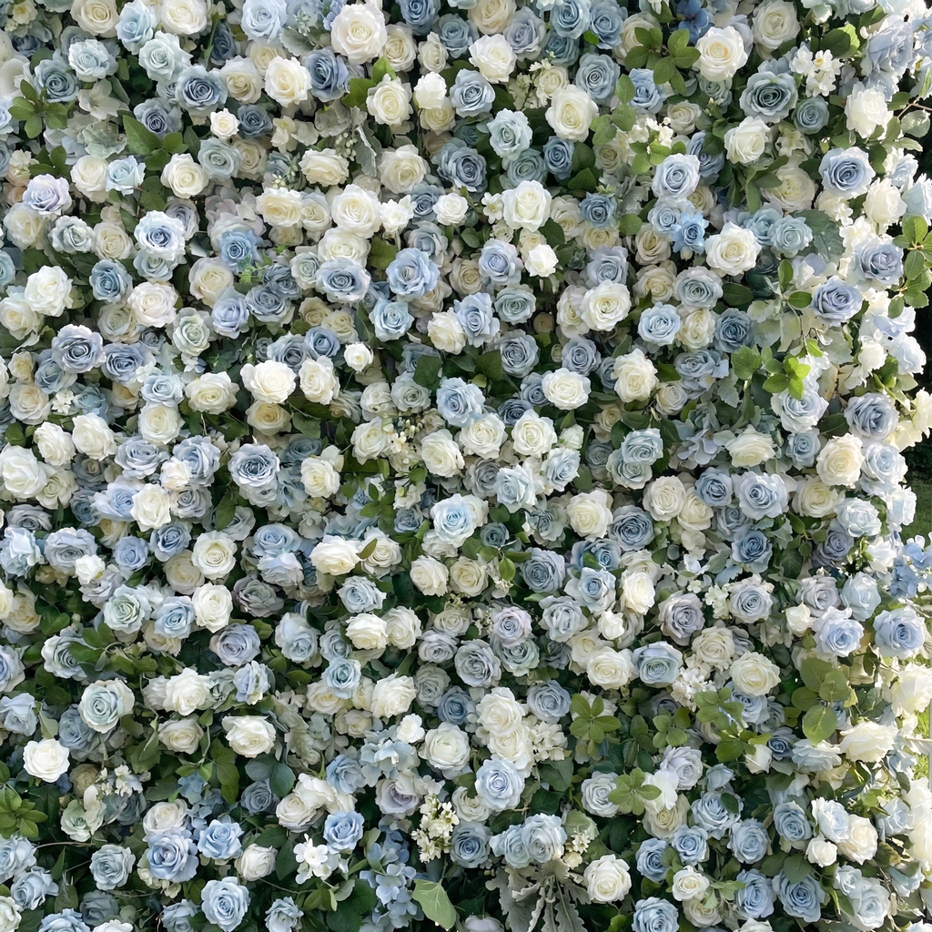 Corin: Luxury 5D Serene Blue & Cream Silk Floral Wall Roll-Up Fabric Backdrop for Seaside Weddings & Events Free Shipping