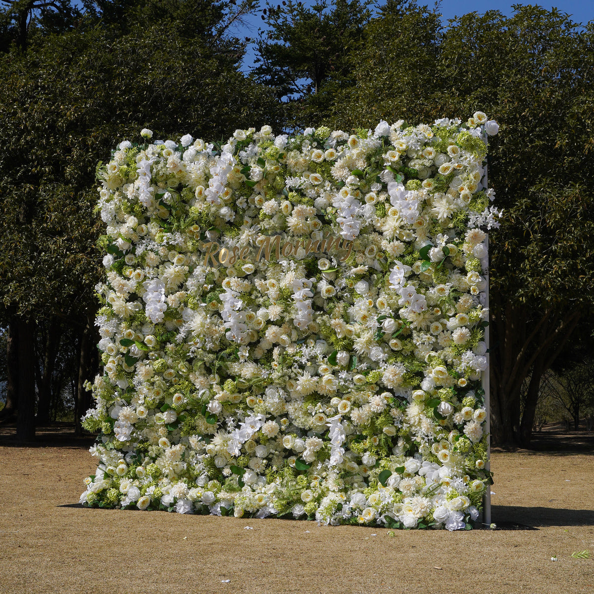 Rose Morning“The flower walls are made of artificial flowers in various colors, layered at different levels to create a lush, elegant and natural look. The exclusive zipper design and roll-up design make it easy to install and remove.”