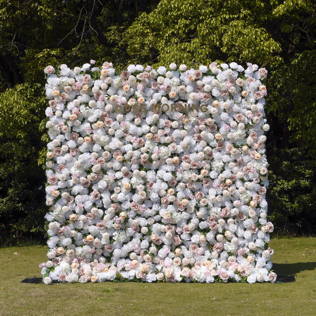 Elain：5D Fabric Artificial rolling up curtain flower wall Rose Morning