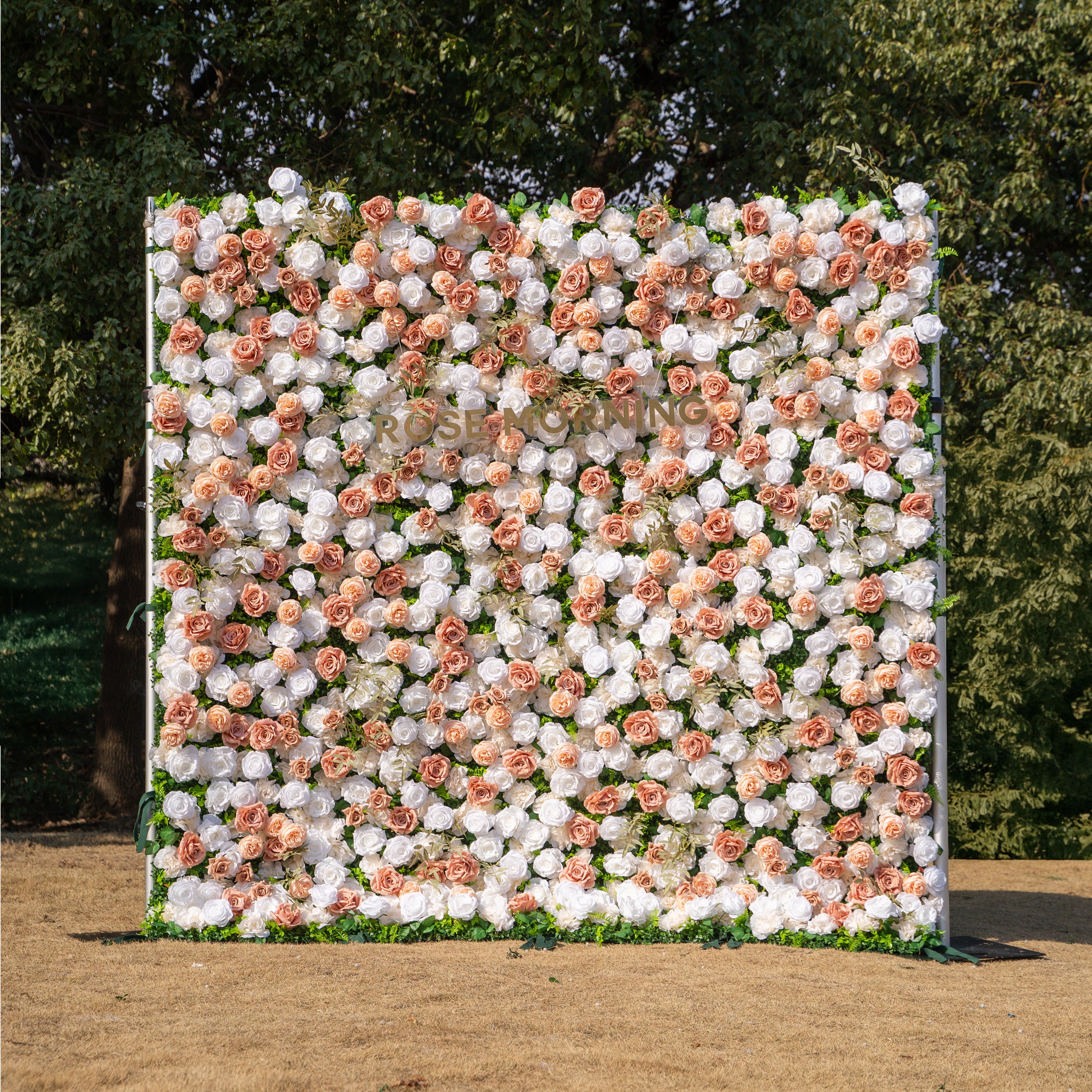 Elara: 3D Champagne & White Silk Rose Roll-Up Curtain Floral Wall Backdrop for Wedding Party & Event Decor(Delivery in 5-7 Days Only USA)) Free Shipping