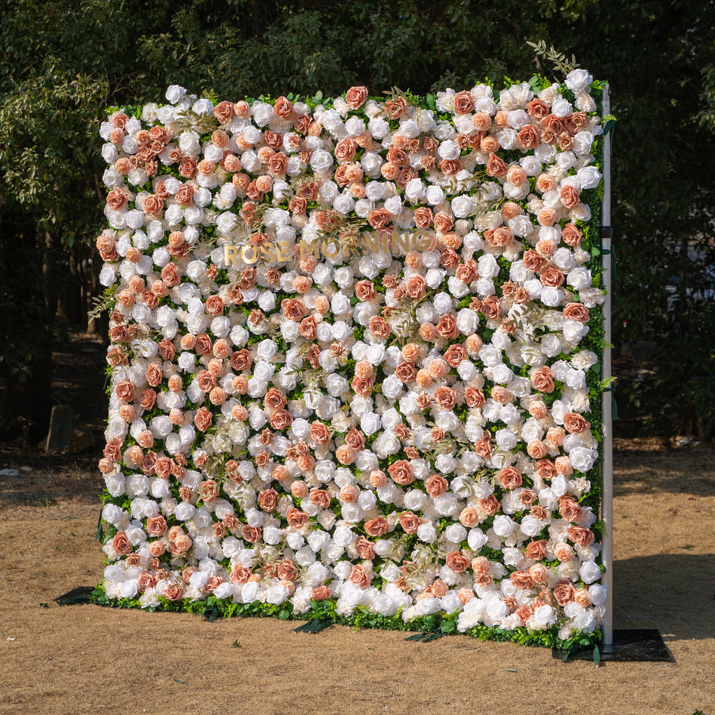 Elara: 3D Champagne & White Silk Rose Roll-Up Curtain Floral Wall Backdrop for Wedding Party & Event Decor(Delivery in 5-7 Days Only USA)) Free Shipping