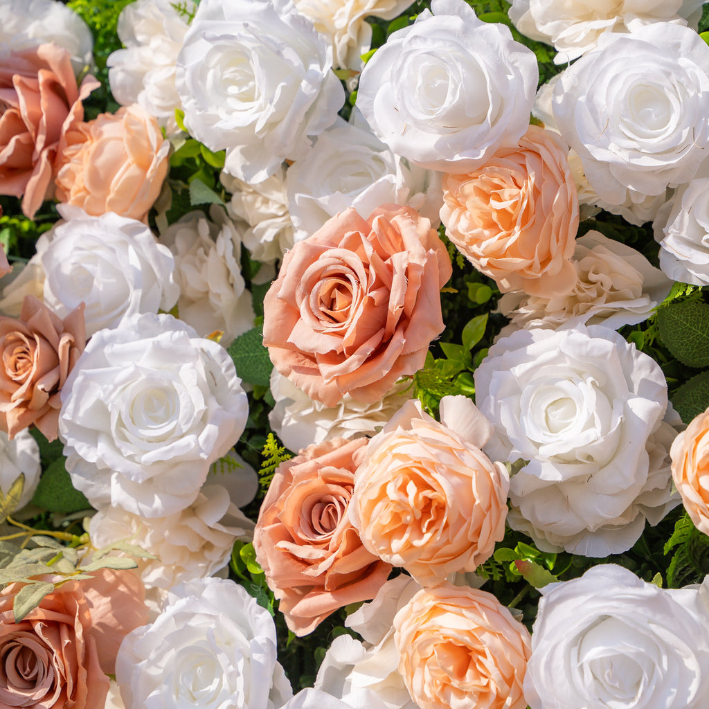 Elara: 3D Champagne & White Silk Rose Roll-Up Curtain Floral Wall Backdrop for Wedding Party & Event Decor(Delivery in 5-7 Days Only USA)) Free Shipping