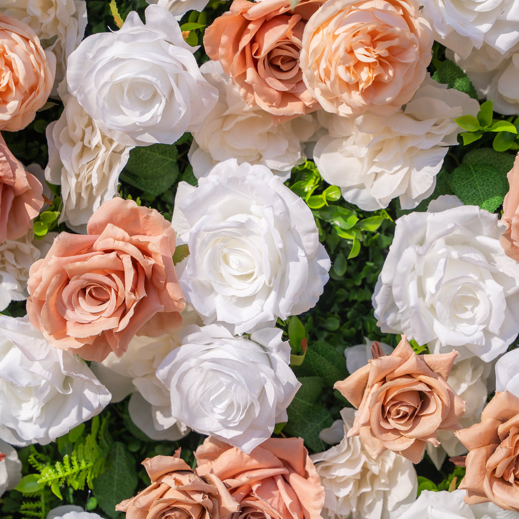 Elara: 3D Champagne & White Silk Rose Roll-Up Curtain Floral Wall Backdrop for Wedding Party & Event Decor(Delivery in 5-7 Days Only USA)) Free Shipping