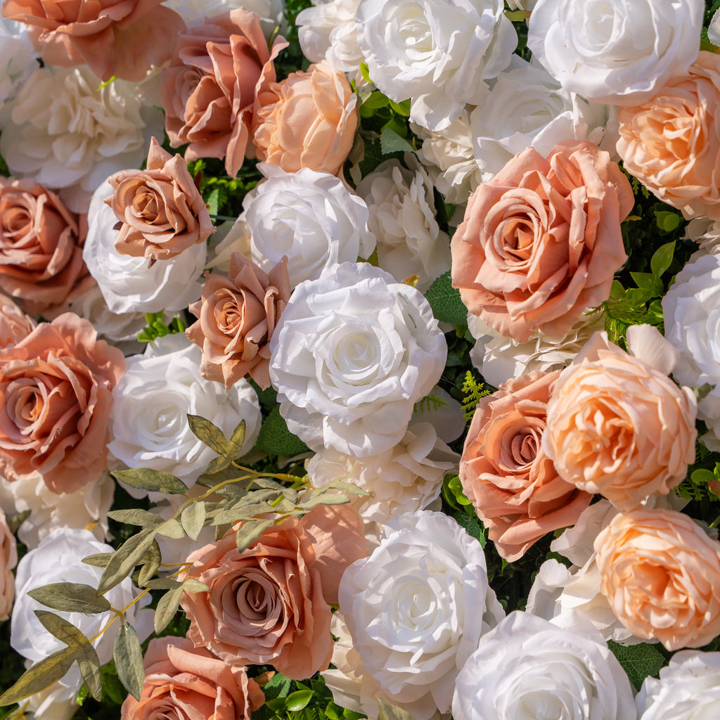 Elara: 3D Champagne & White Silk Rose Roll-Up Curtain Floral Wall Backdrop for Wedding Party & Event Decor(Delivery in 5-7 Days Only USA)) Free Shipping