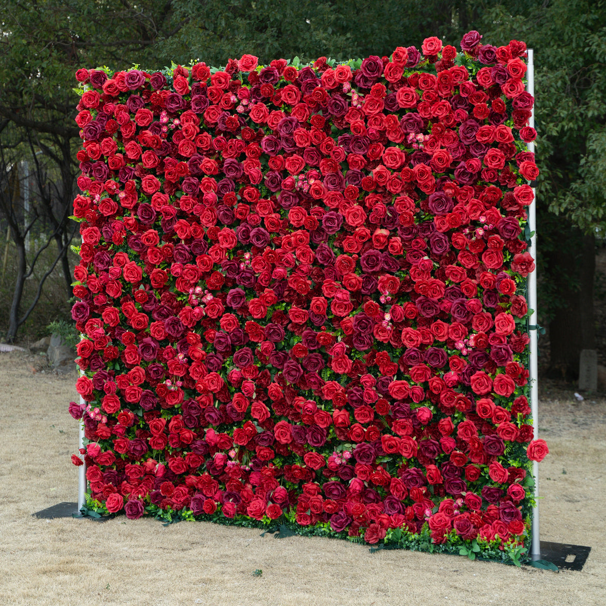 Elysia: 3D Luxury Burgundy Silk Rose Flower Wall Roll-Up Fabric Backdrop for Romantic Weddings & Events Free Shipping