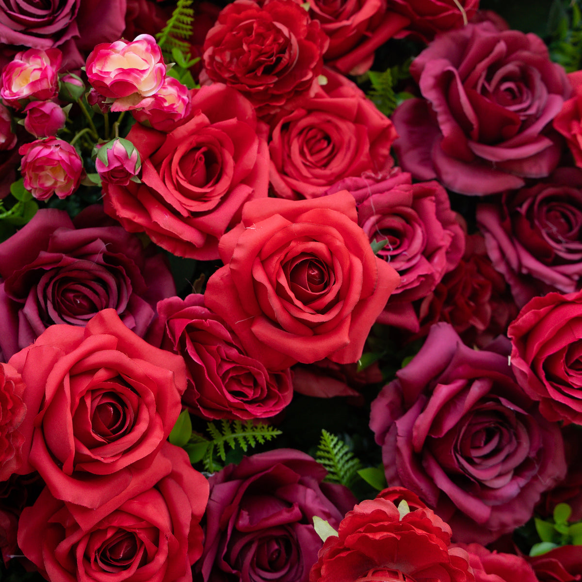 Elysia: 3D Luxury Burgundy Silk Rose Flower Wall Roll-Up Fabric Backdrop for Romantic Weddings & Events Free Shipping