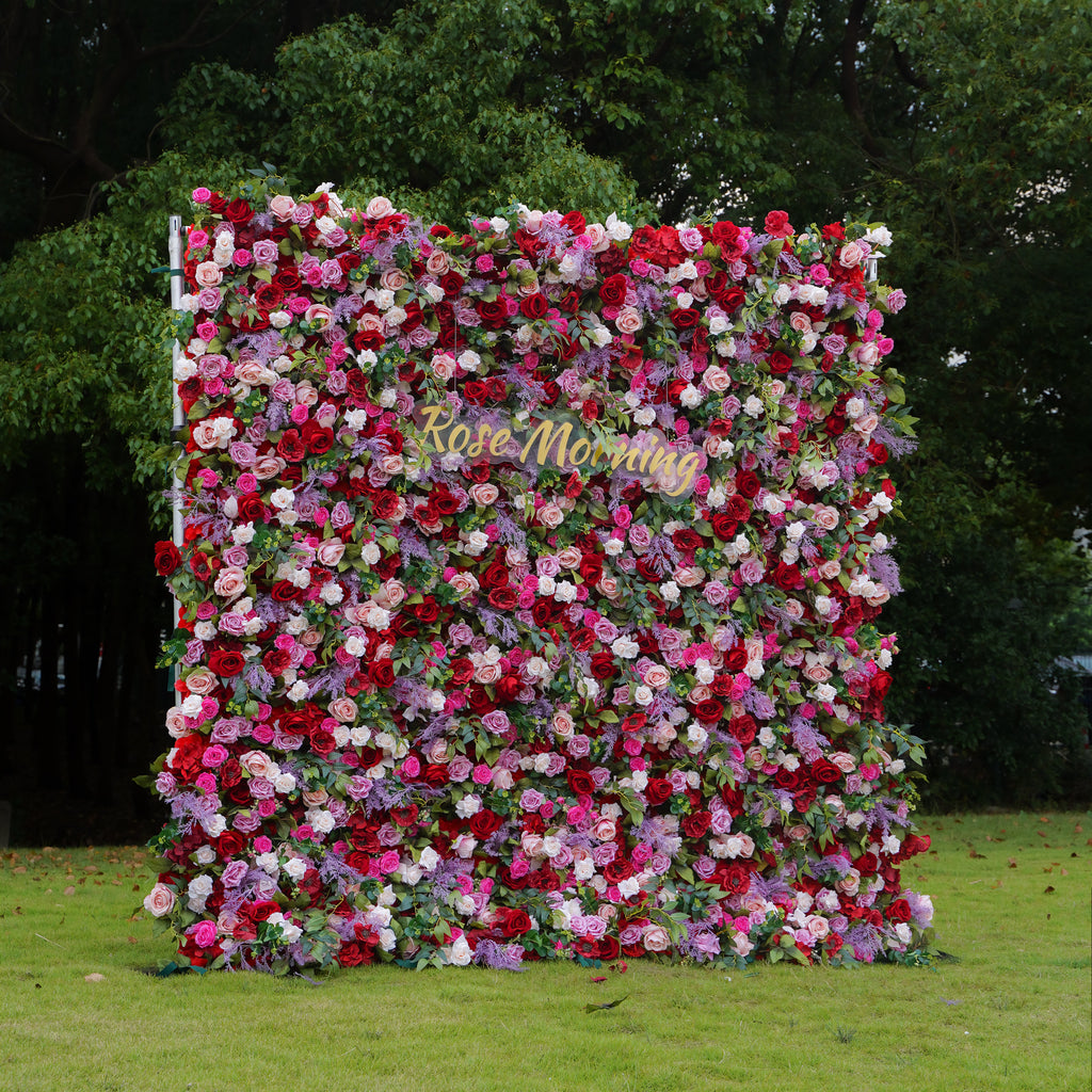 The flower walls are made of artificial flowers in various colors, layered at different levels to create a lush, elegant and natural look. The exclusive zipper design and roll-up design make it easy to install and remove.Rose Morning
