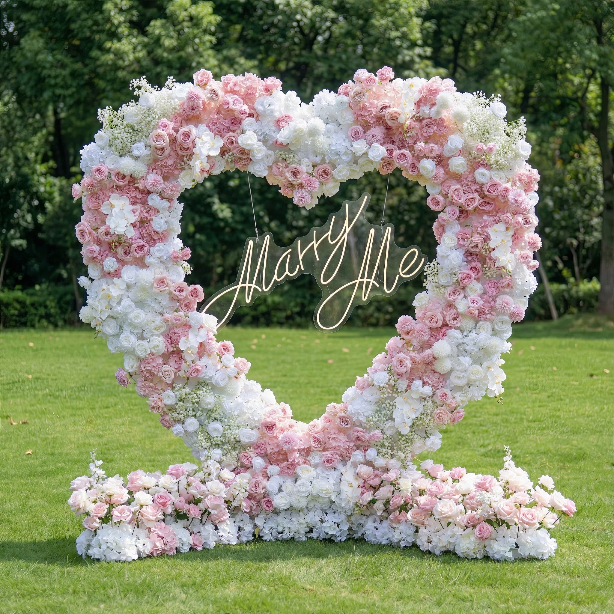 Heart-Shaped Pink & White Floral Arch: Romantic Proposal & Wedding Backdrop | VA-366