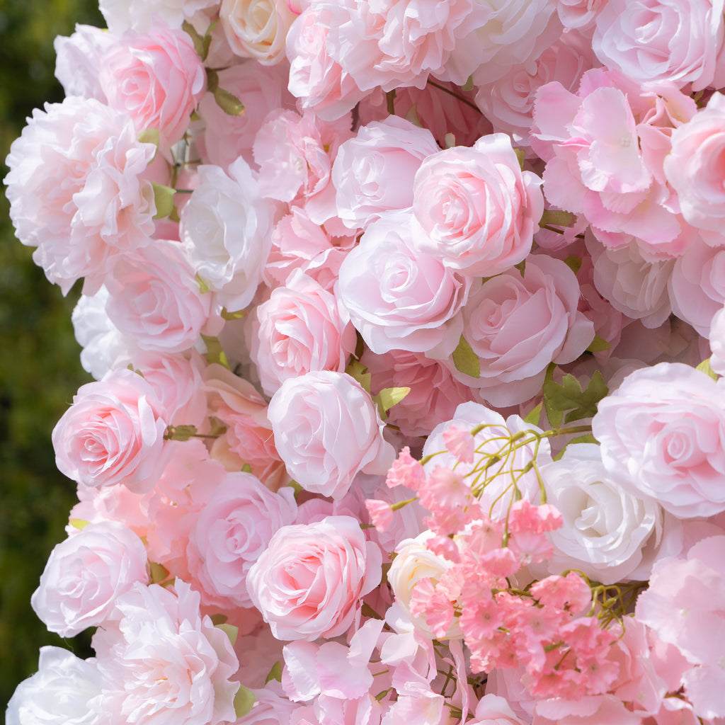 Kissing：5D Elegant Pink and White 5D Fabric Artificial Flower Rolling Curtain Perfect for Wedding & Event (Ready to Ship)) Free Shipping