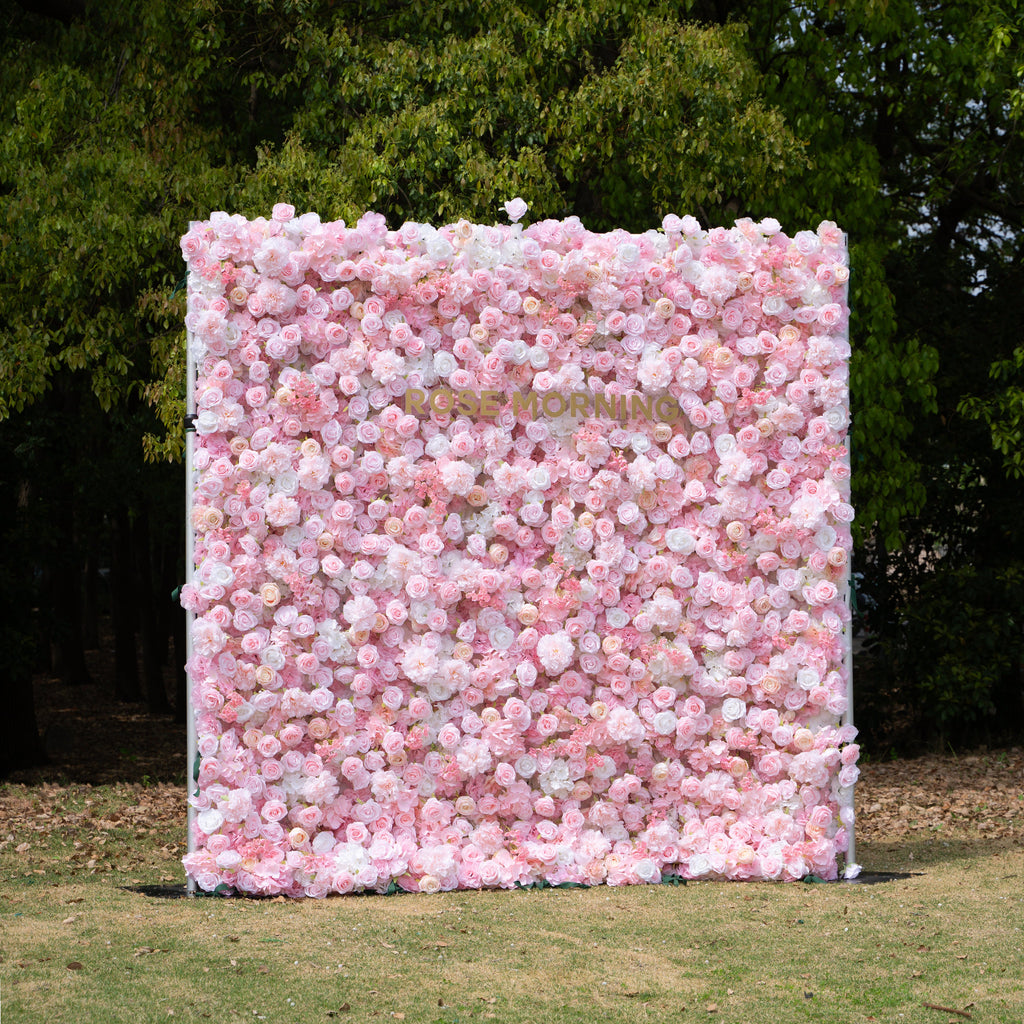 Kissing：5D Elegant Pink and White 5D Fabric Artificial Flower Rolling Curtain Perfect for Wedding & Event (Ready to Ship)) Free Shipping