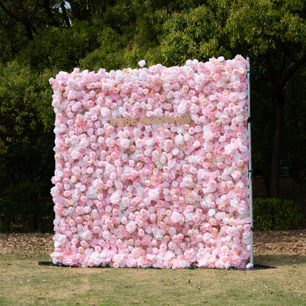 Kissing：5D Elegant Pink and White 5D Fabric Artificial Flower Rolling Curtain Perfect for Wedding & Event (Ready to Ship)) Free Shipping