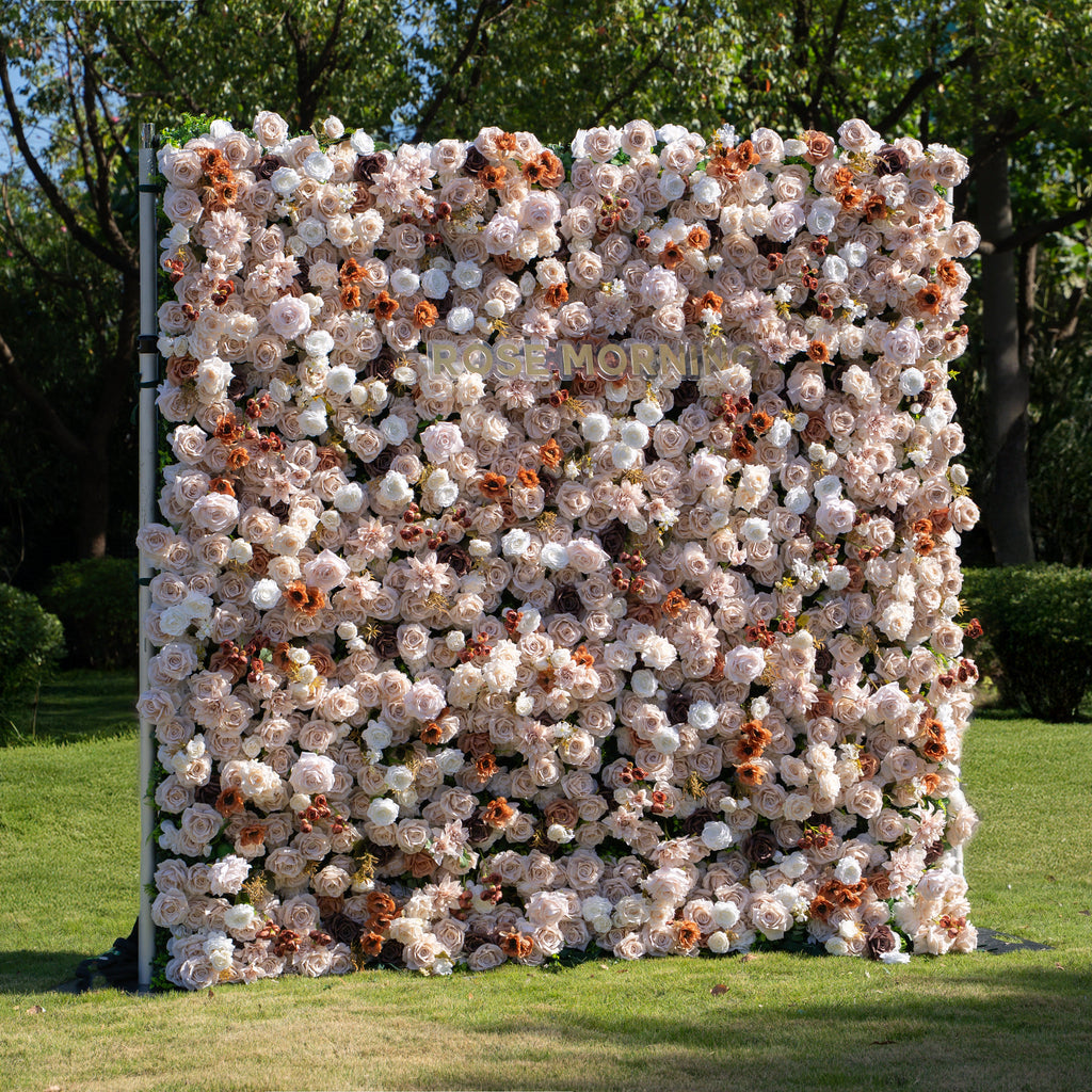 Latte：4D Fabric Artificial zip up curtain flower wall 8ft*8ft Free Shipping