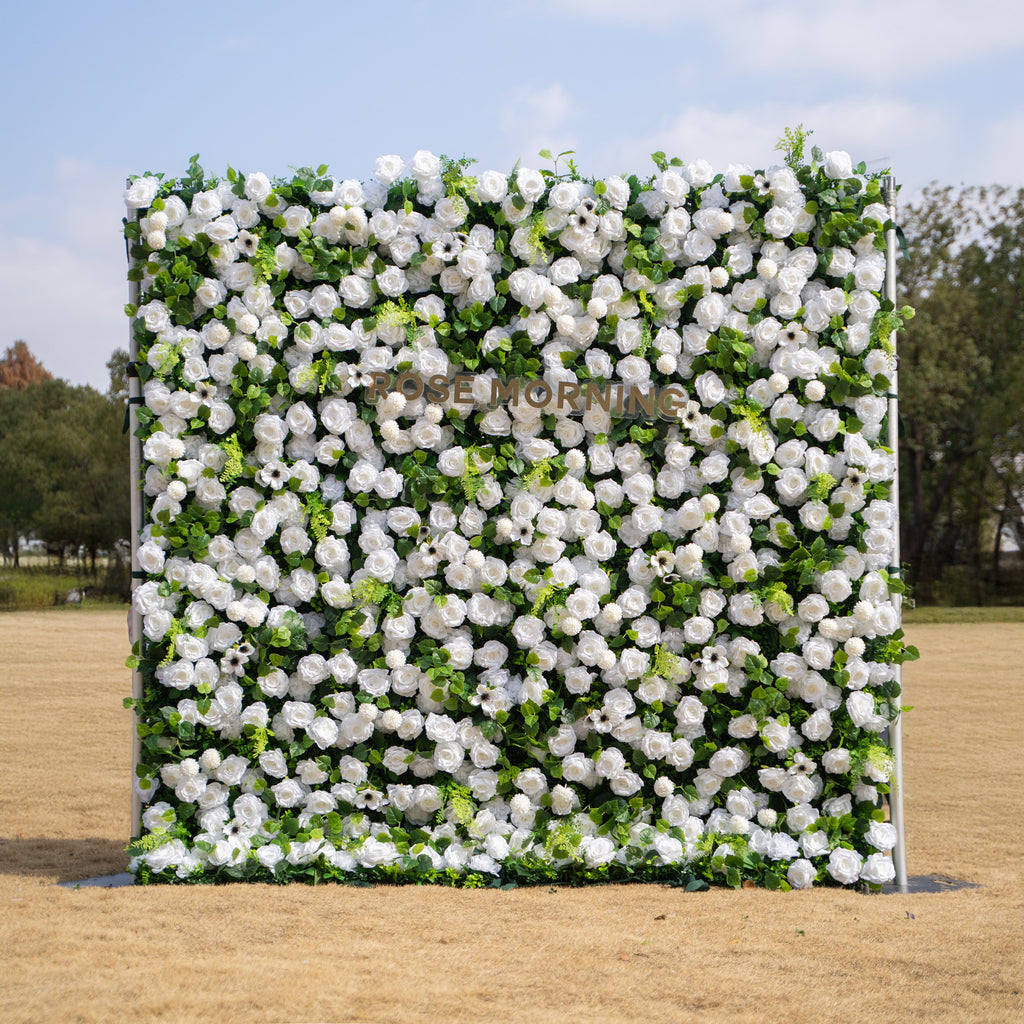 Liora: 3D White Rose & Greenery Roll-Up Curtain Artificial Floral Wall for Garden Wedding & Party Decor Free Shipping