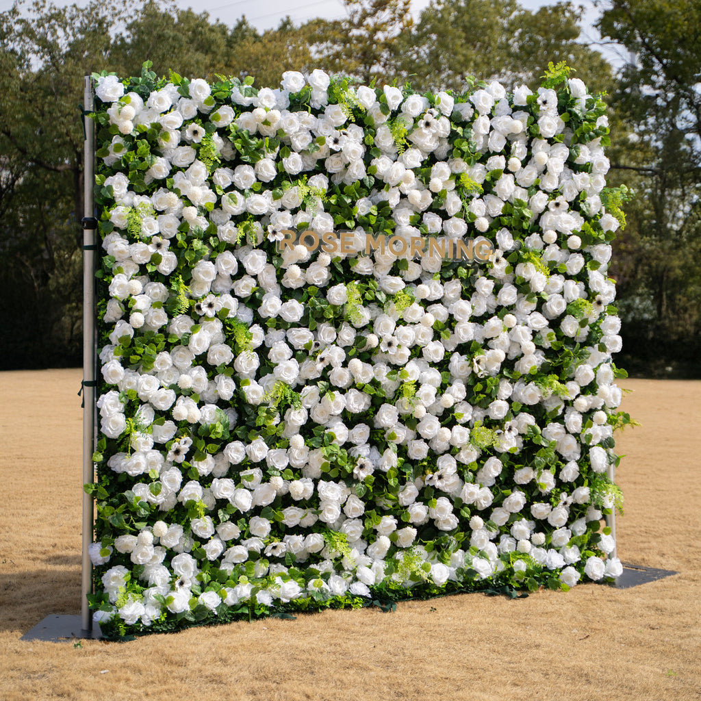 Liora: 3D White Rose & Greenery Roll-Up Curtain Artificial Floral Wall for Garden Wedding & Party Decor Free Shipping