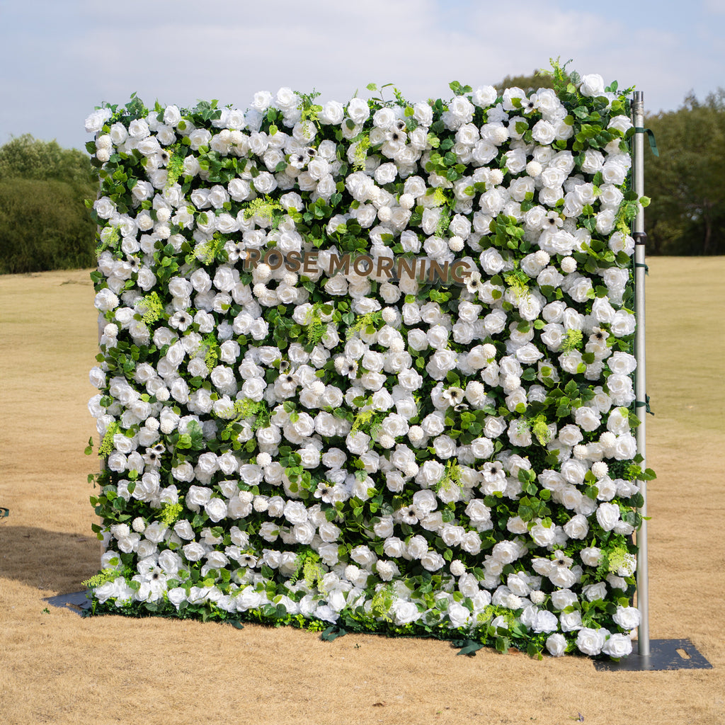 Liora: 3D White Rose & Greenery Roll-Up Curtain Artificial Floral Wall for Garden Wedding & Party Decor Free Shipping