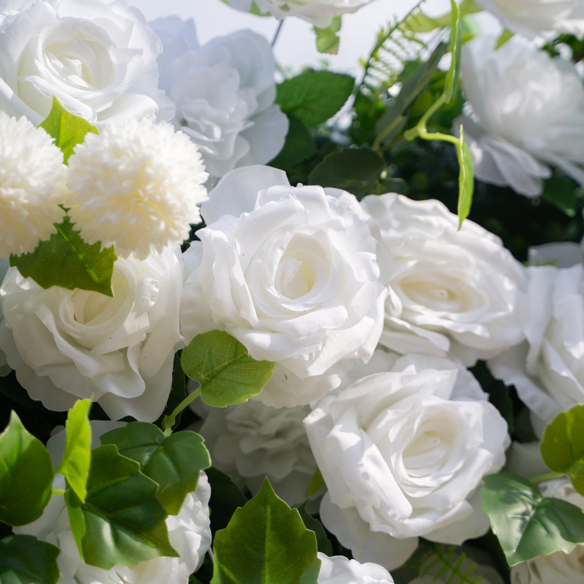 Liora: 3D White Rose & Greenery Roll-Up Curtain Artificial Floral Wall for Garden Wedding & Party Decor Free Shipping