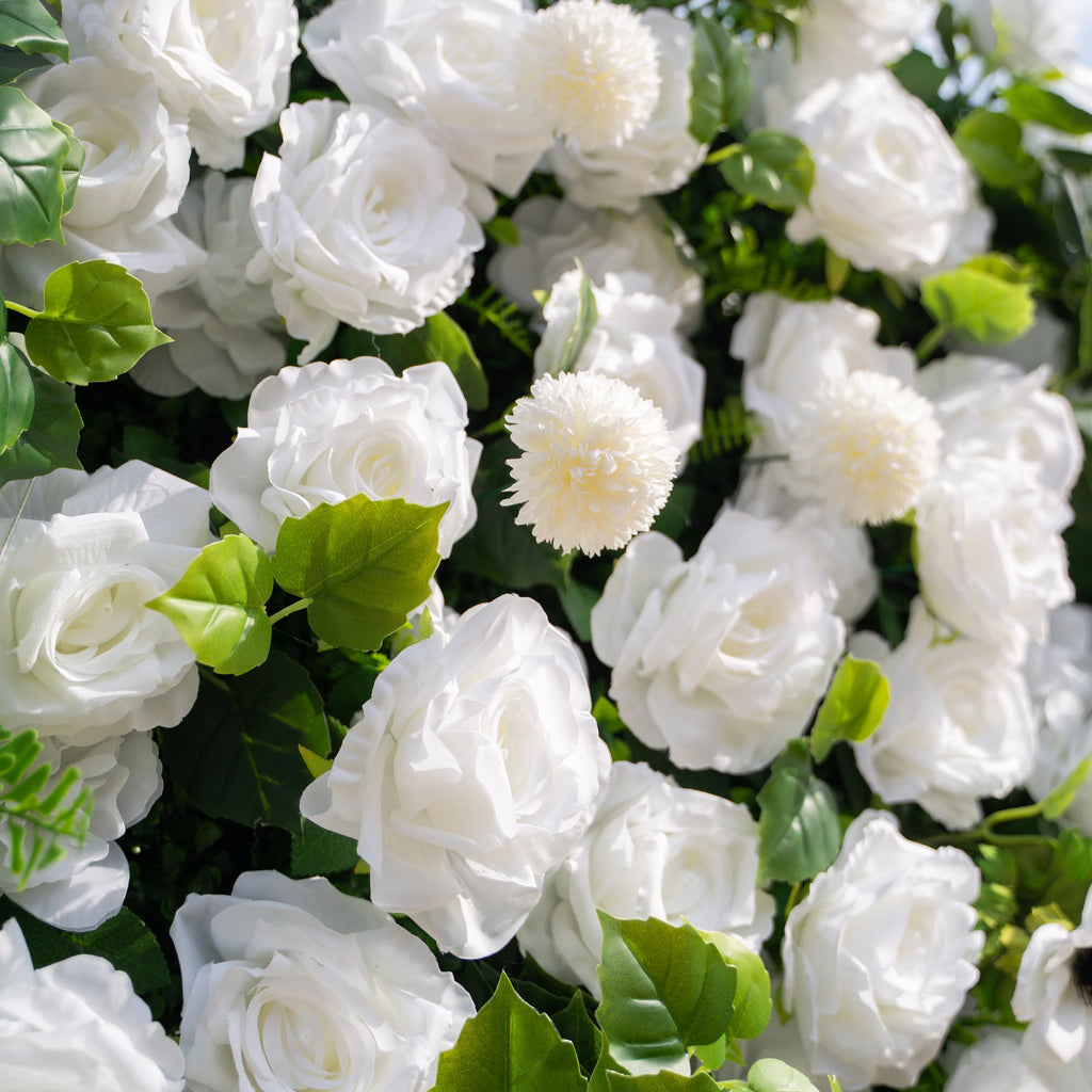 Liora: 3D White Rose & Greenery Roll-Up Curtain Artificial Floral Wall for Garden Wedding & Party Decor Free Shipping