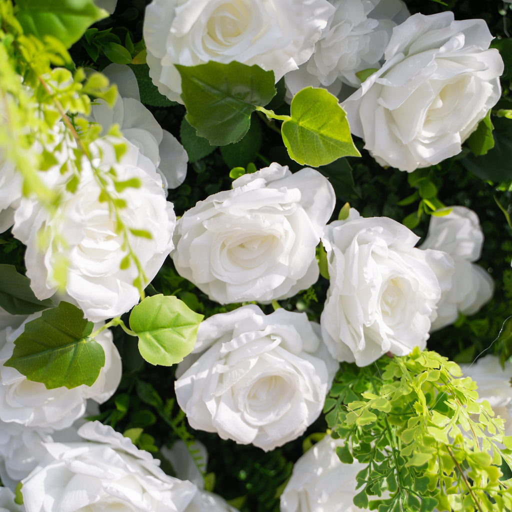 Liora: 3D White Rose & Greenery Roll-Up Curtain Artificial Floral Wall for Garden Wedding & Party Decor Free Shipping