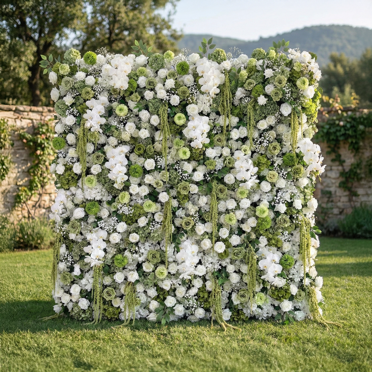 @askmeforaballoon’s Pick  Lumi 5D Sage Green & Cream Floral Wall with Hanging Vines for Dreamy Garden Weddings Free Shipping