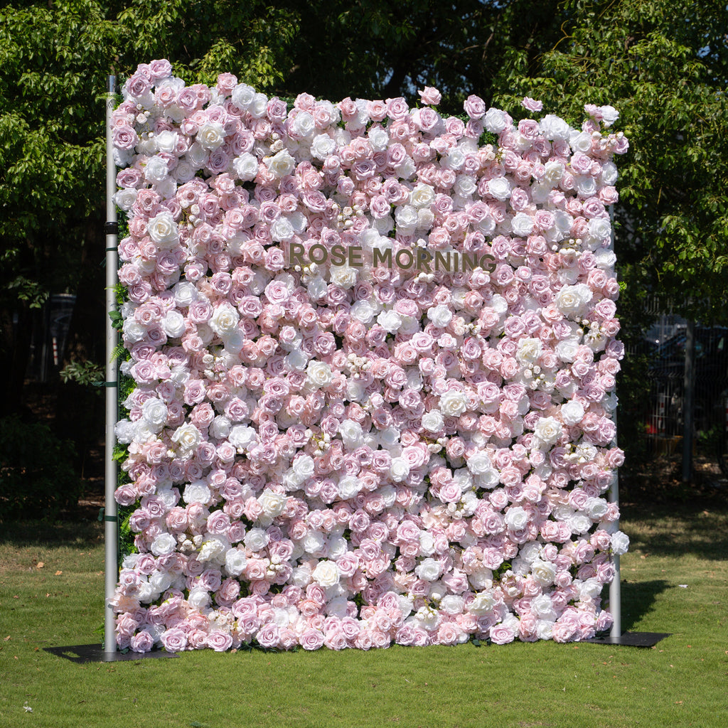 Macarons：4D Fabric Artificial zip up curtain flower wall 8ft*8ft Free Shipping