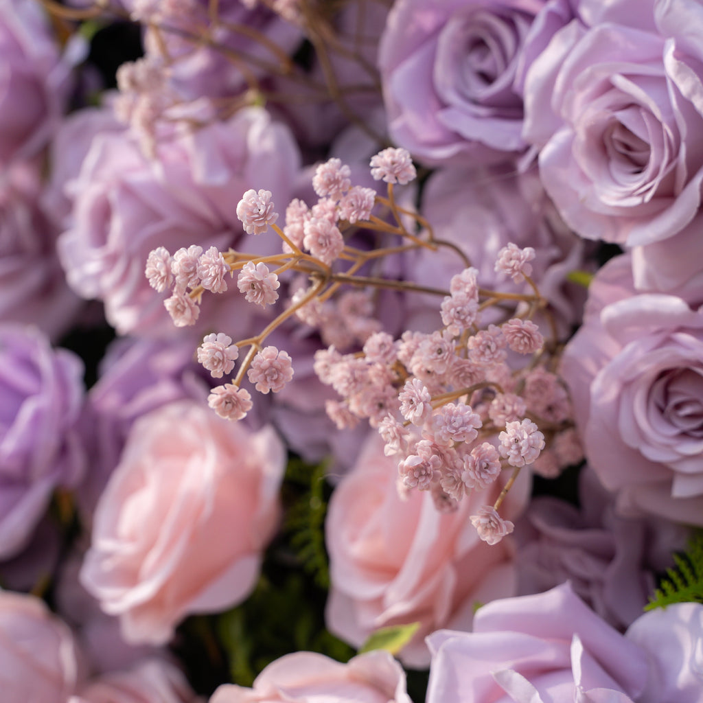 Maris: Luxury 3D Lavender & Blush Silk Rose Floral Wall Roll-Up Fabric Backdrop for Romantic Weddings & Bridal Showers Free Shipping