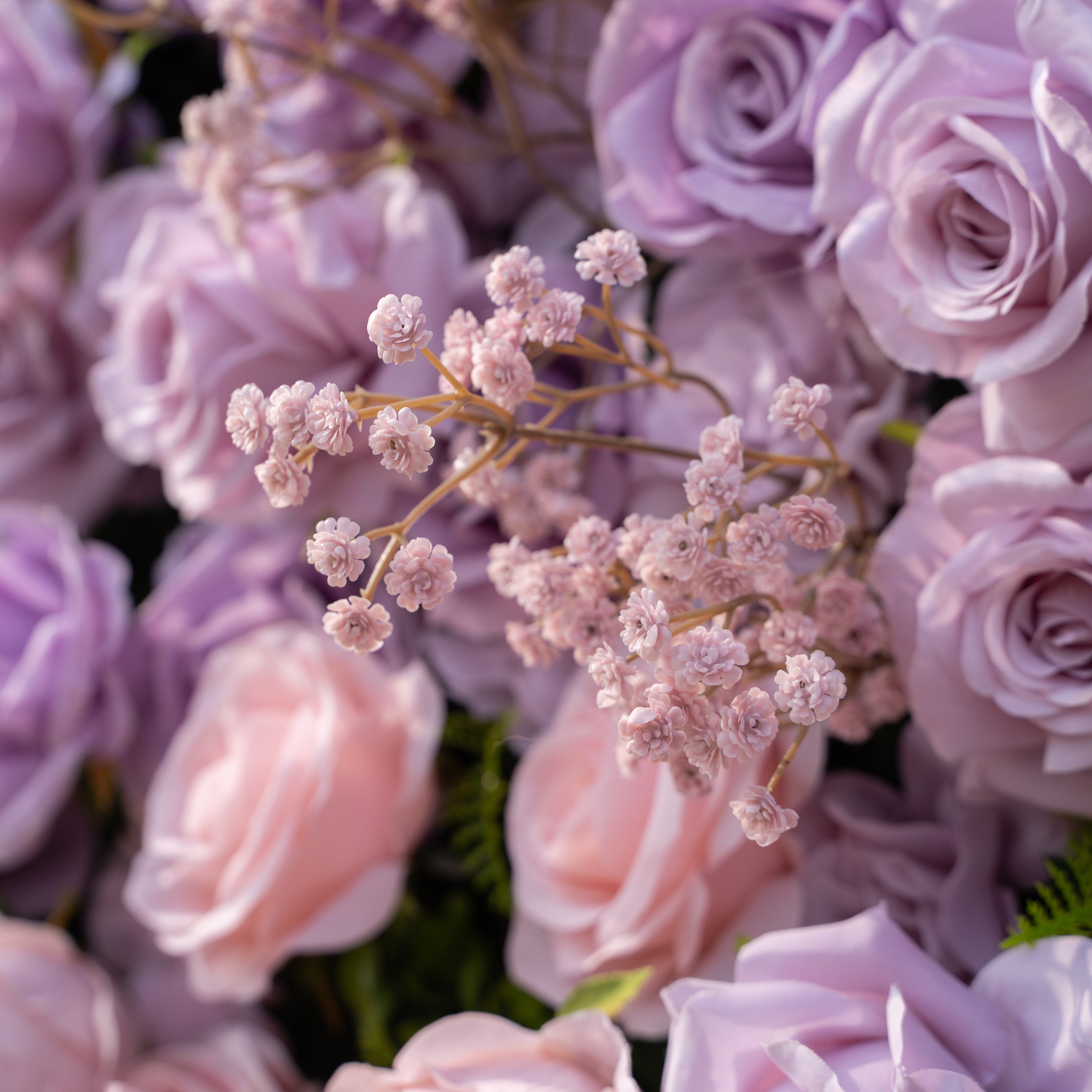 Maris: Luxury 3D Lavender & Blush Silk Rose Floral Wall Roll-Up Fabric Backdrop for Romantic Weddings & Bridal Showers Free Shipping