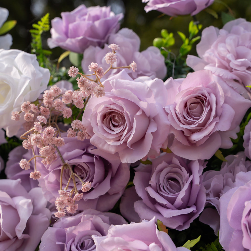 Maris: Luxury 3D Lavender & Blush Silk Rose Floral Wall Roll-Up Fabric Backdrop for Romantic Weddings & Bridal Showers Free Shipping