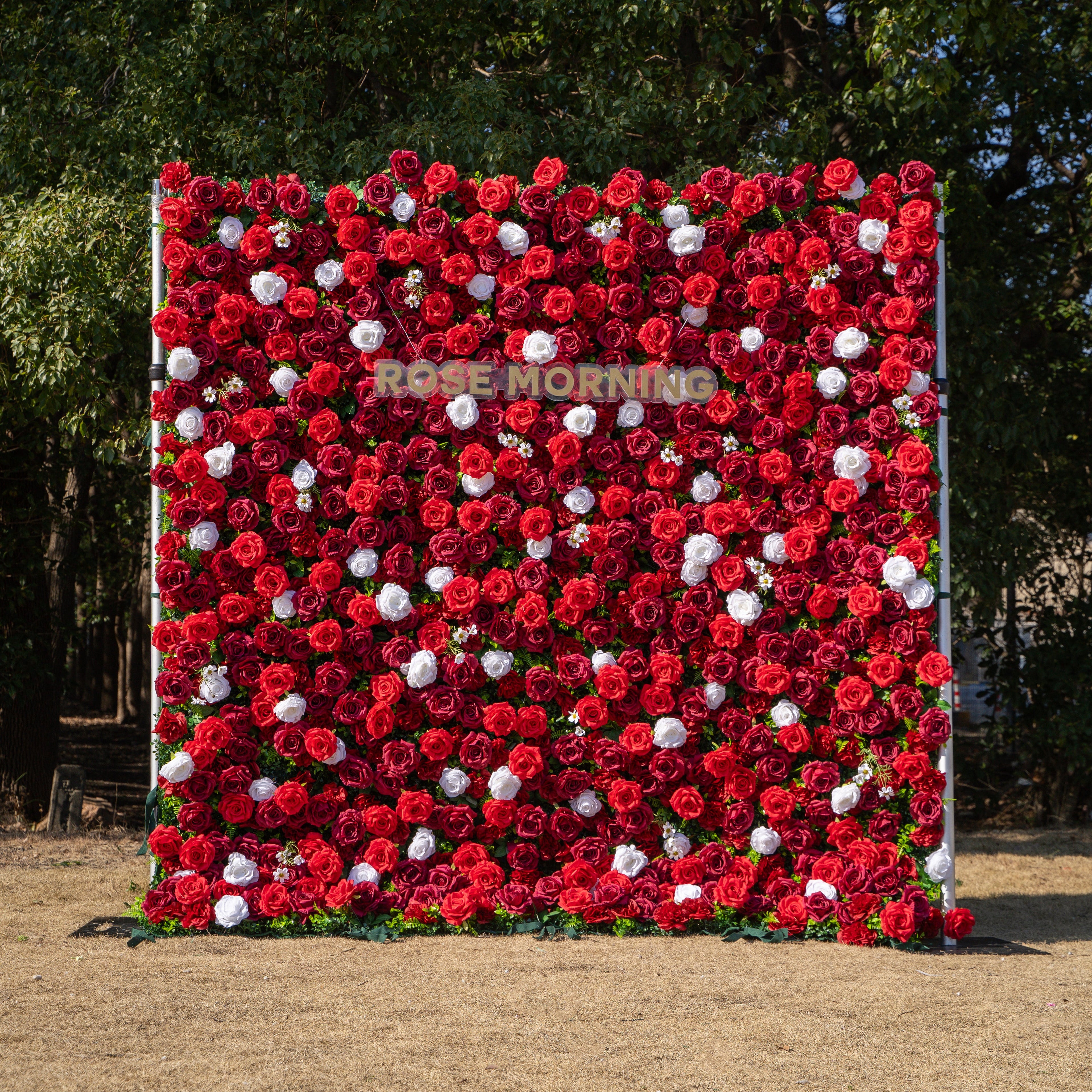 Meraki: 3D  Luxury Crimson Red & White Silk Floral Wall Roll-Up Fabric Backdrop for Grand Weddings & Valentine’s Events Free Shipping