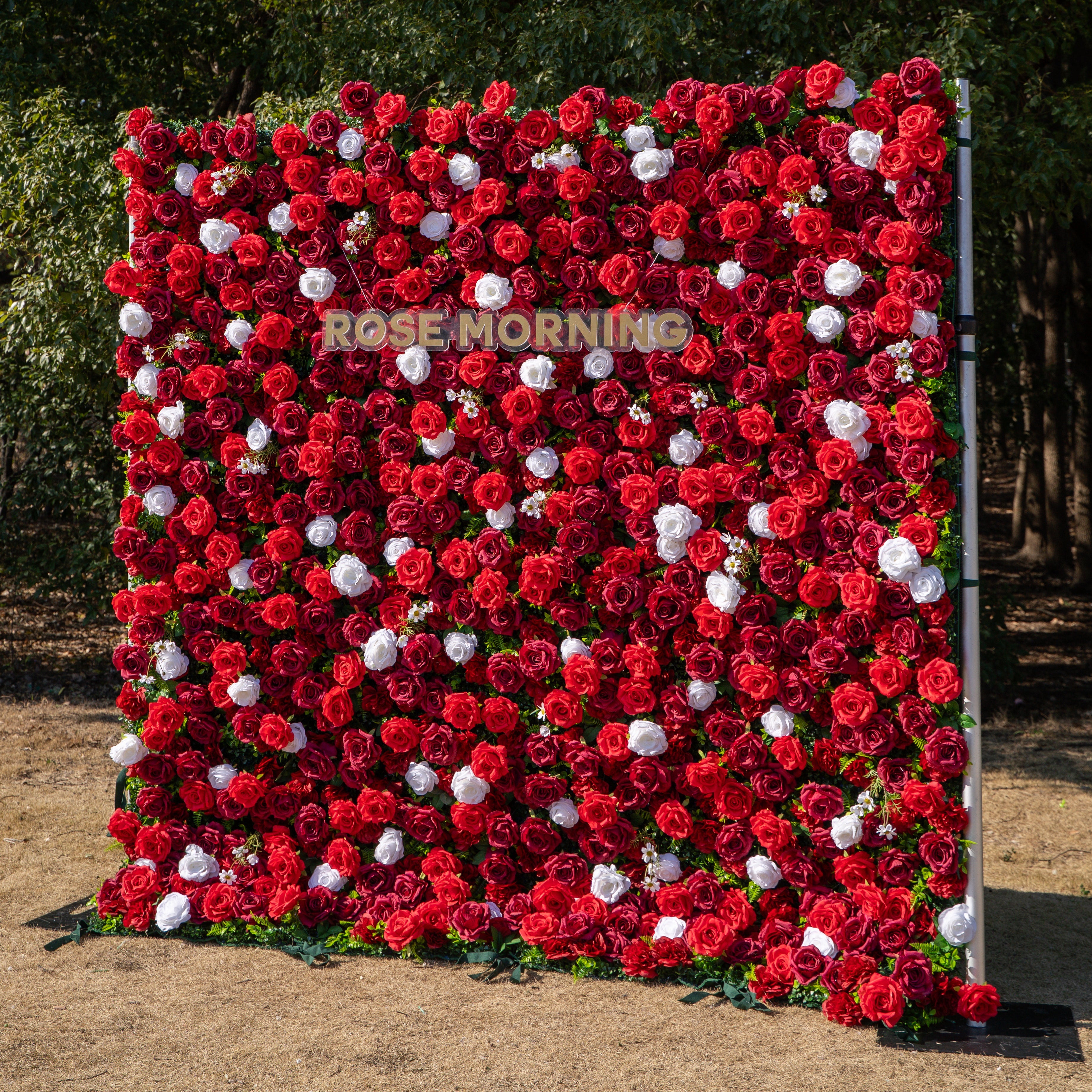 Meraki: 3D  Luxury Crimson Red & White Silk Floral Wall Roll-Up Fabric Backdrop for Grand Weddings & Valentine’s Events Free Shipping