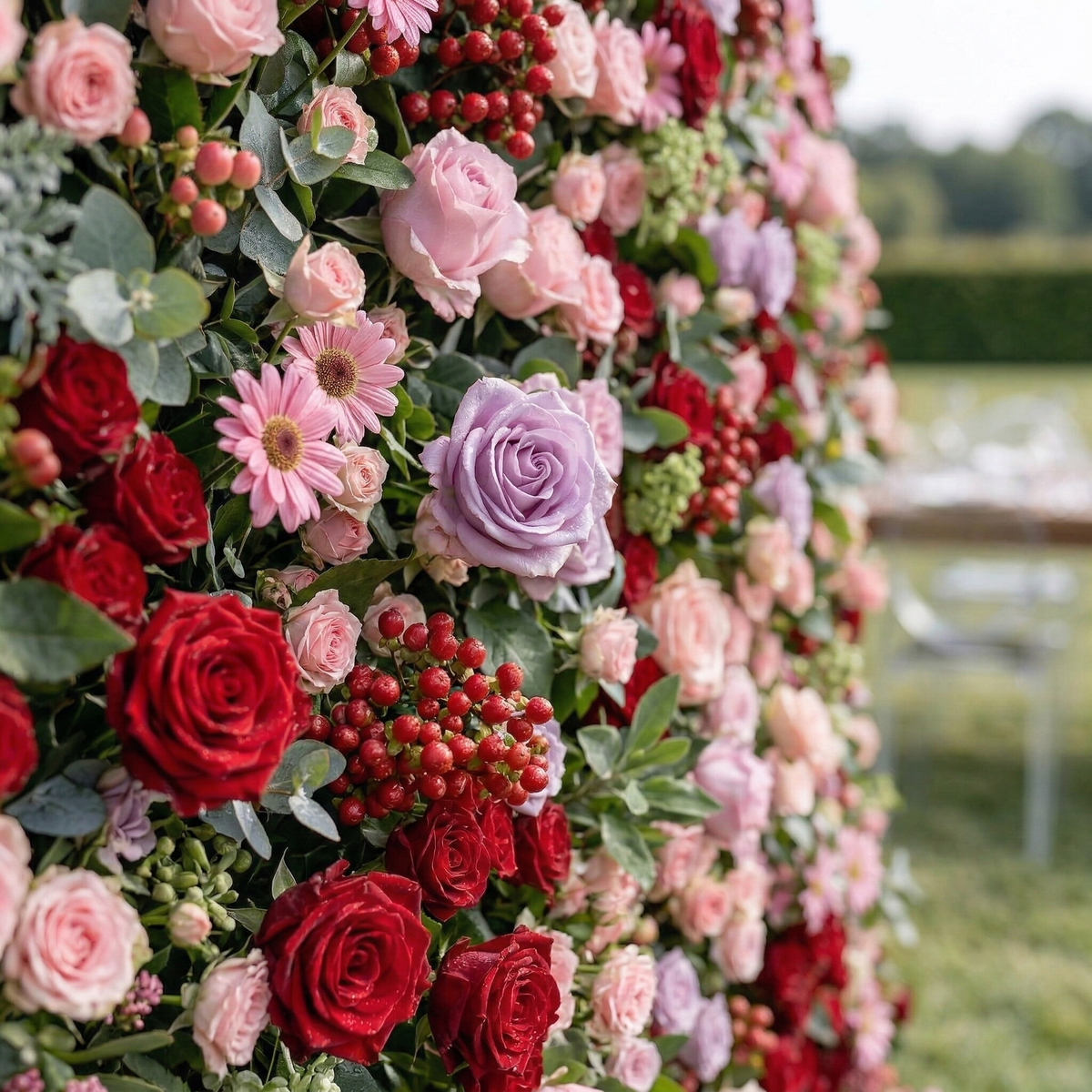 Nadine: 5D Berry & Pastel Pink Silk Floral Wall Roll-Up Fabric Backdrop for Grand Garden Weddings & Events Free Shipping