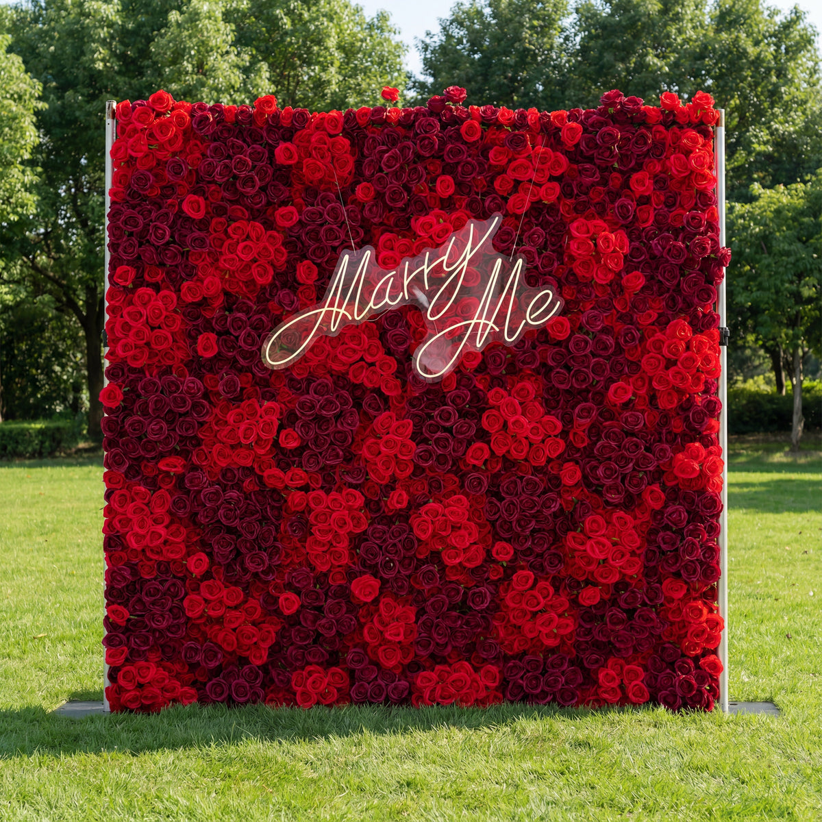 Roll Up Fabric Artificial Flower Wall Crimson Coronation: A Regal Array of Red Roses Radiating Romance and Reverence | VF-172