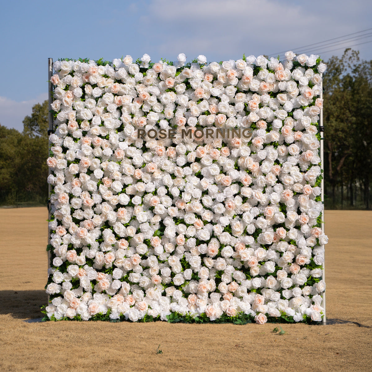 Nerina: 3D Elegant Ivory & Nude Silk Rose Flower Wall Roll Up Fabric Floral Curtain for Wedding Events Decor Free Shipping