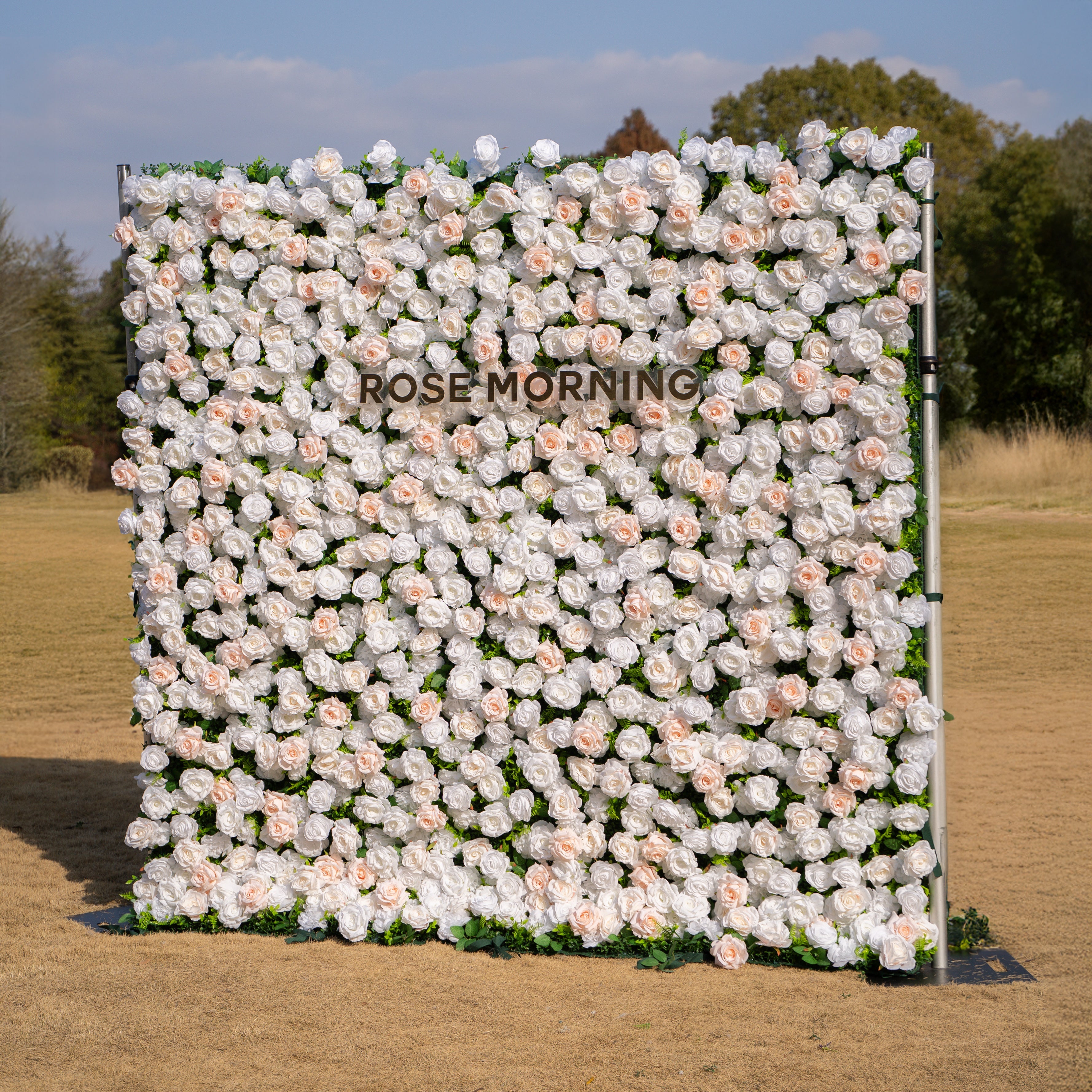 Nerina: 3D Elegant Ivory & Nude Silk Rose Flower Wall Roll Up Fabric Floral Curtain for Wedding Events Decor Free Shipping