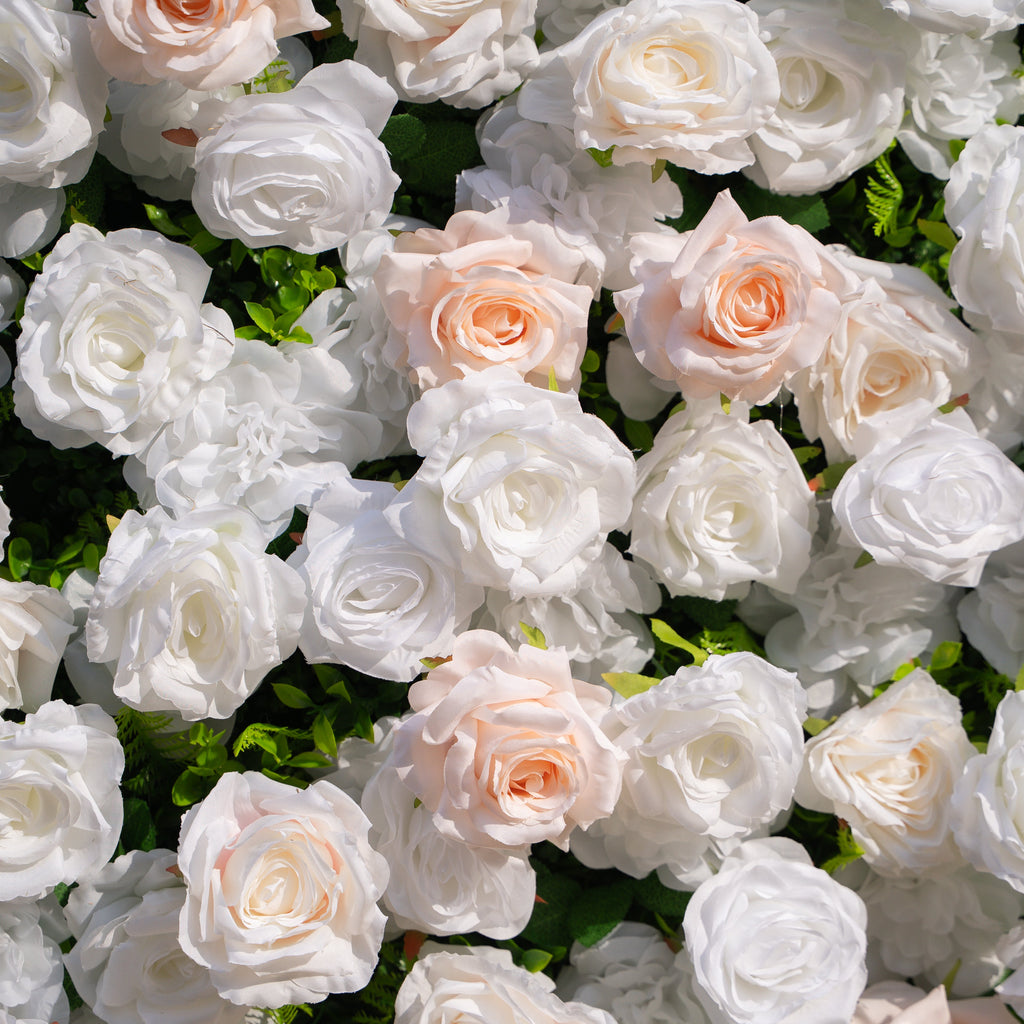 Nerina: 3D Elegant Ivory & Nude Silk Rose Flower Wall Roll Up Fabric Floral Curtain for Wedding Events Decor Free Shipping