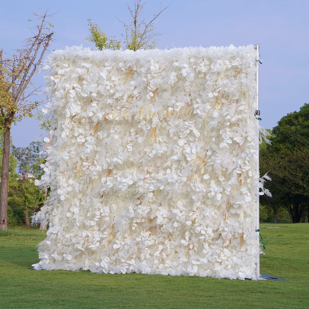 Rose Morning“The flower walls are made of artificial flowers in various colors, layered at different levels to create a lush, elegant and natural look. The exclusive zipper design and roll-up design make it easy to install and remove.”