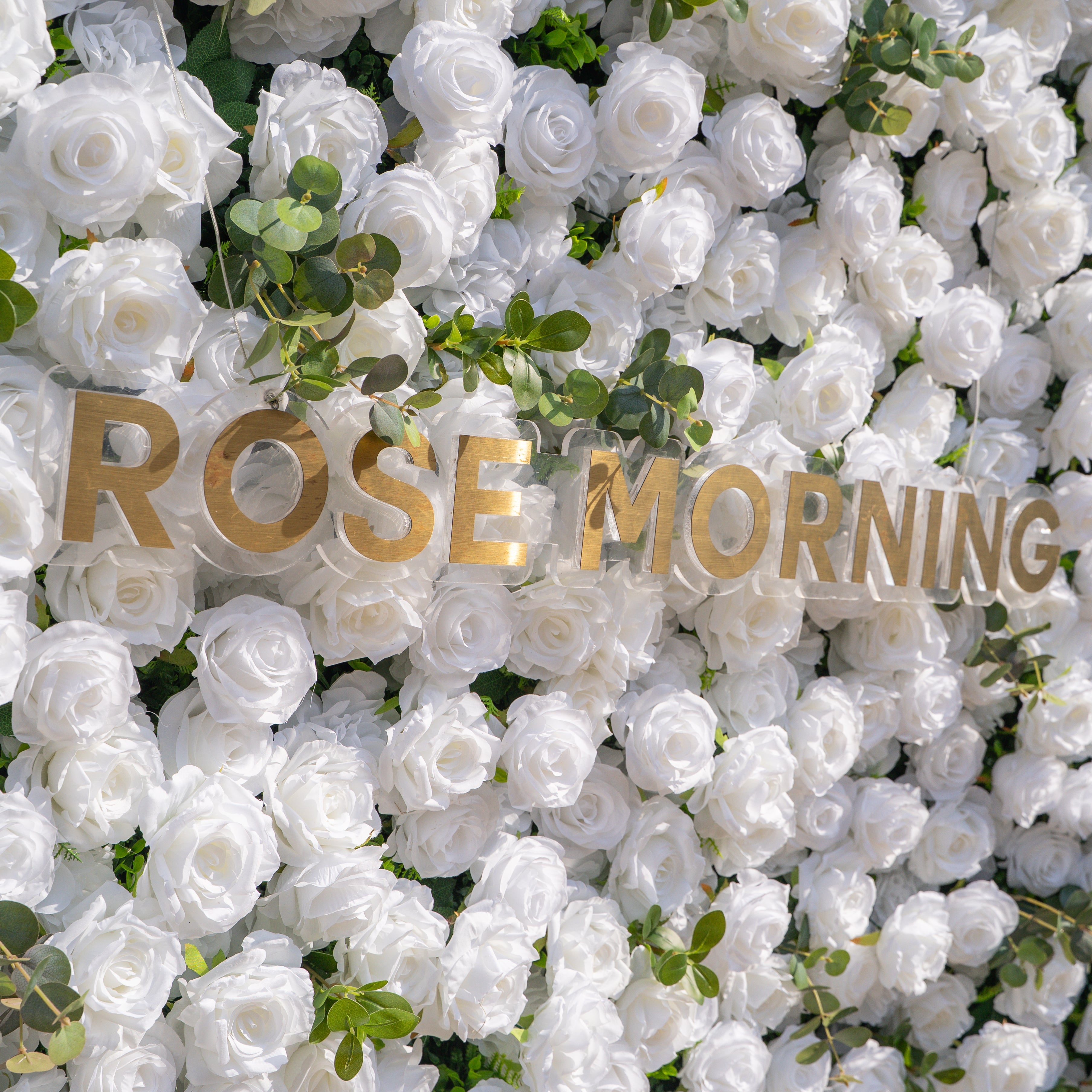 Seren: 3D Luxury White Rose & Greenery Silk Floral Wall Roll-Up Fabric Backdrop for Elegant Ceremonies & Garden Receptions Free Shipping