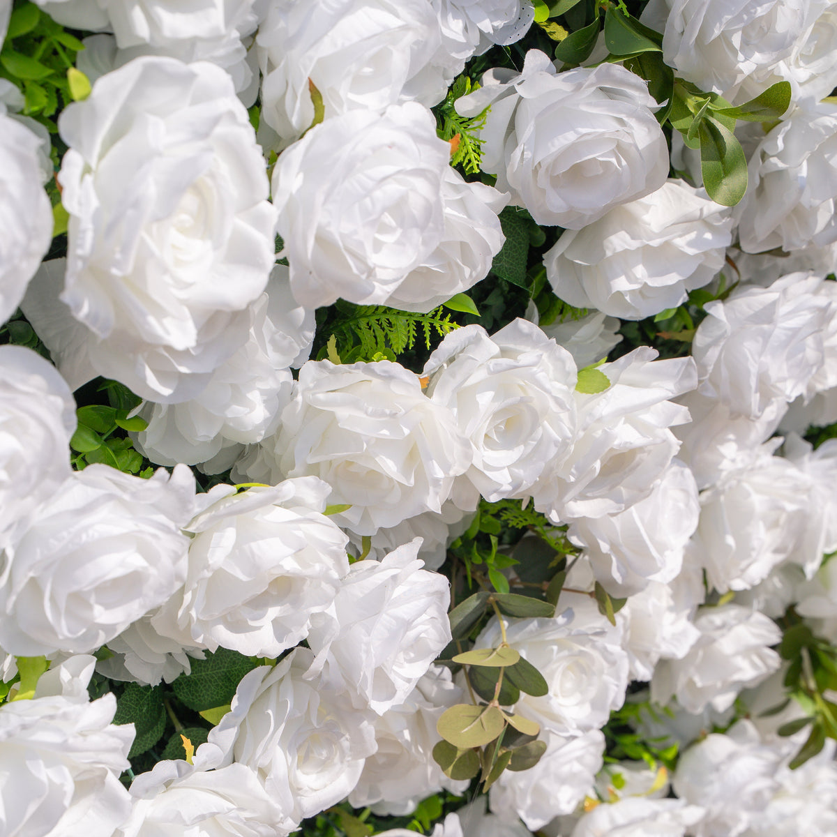 Seren: 3D Luxury White Rose & Greenery Silk Floral Wall Roll-Up Fabric Backdrop for Elegant Ceremonies & Garden Receptions Free Shipping