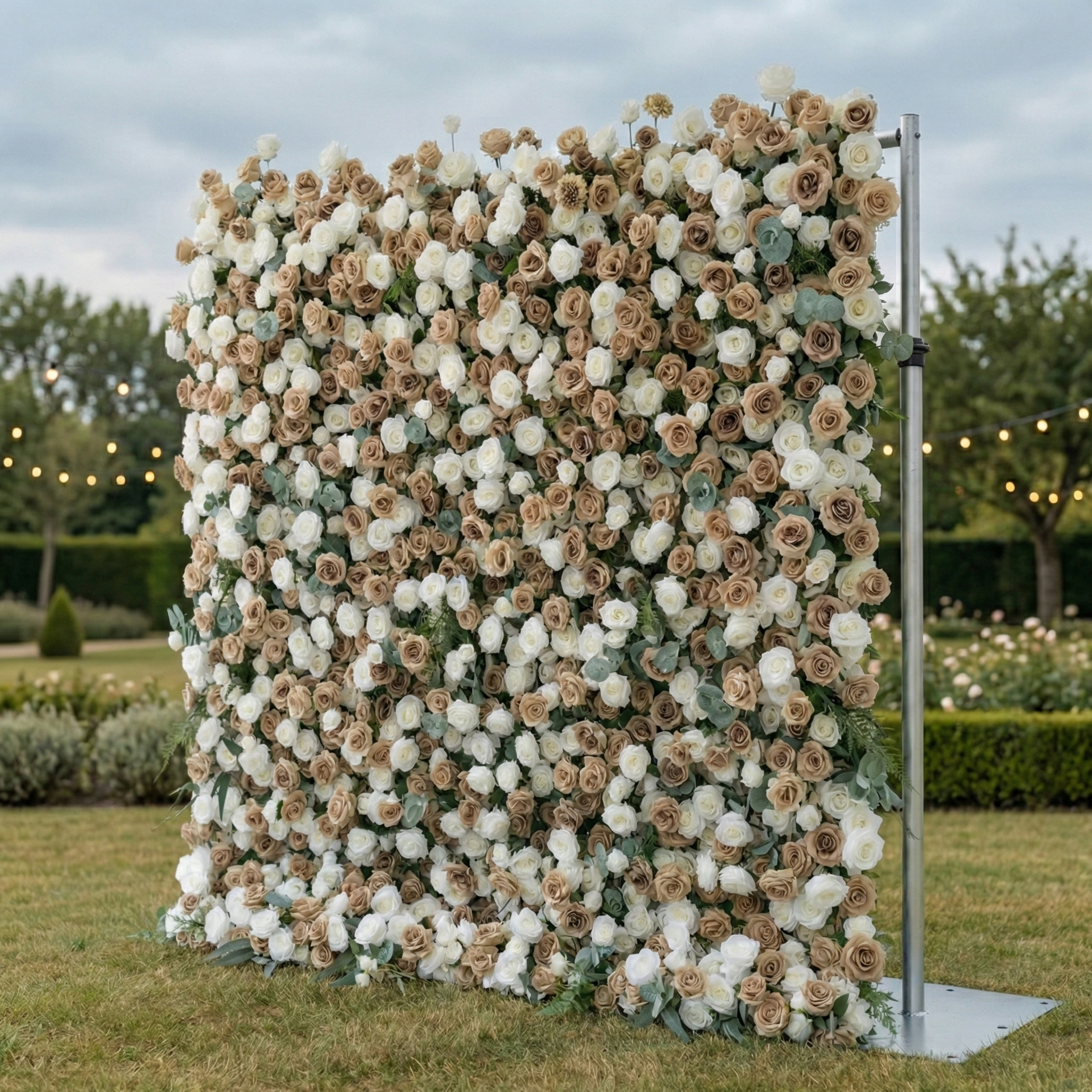 Sorcha: 5D Luxury Latte & Cream Silk Rose Flower Wall Roll-Up Fabric Backdrop for Grand Manor Weddings & Events Free Shipping