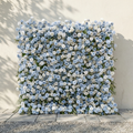 Stellan: 5D Elegant Serene Blue & Ivory Silk Floral Wall Roll-Up Fabric Backdrop for Seaside Weddings & Parties Free Shipping