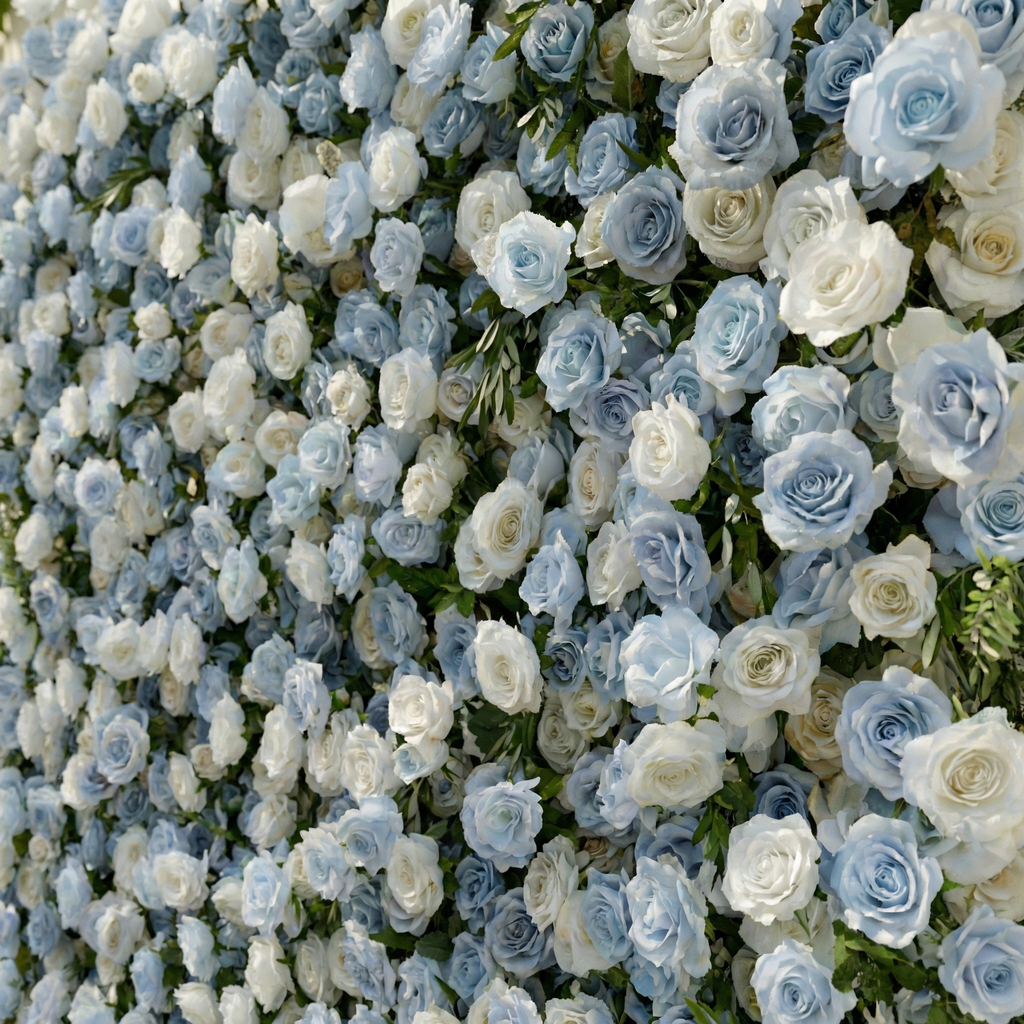 Stellan: 5D Elegant Serene Blue & Ivory Silk Floral Wall Roll-Up Fabric Backdrop for Seaside Weddings & Parties Free Shipping
