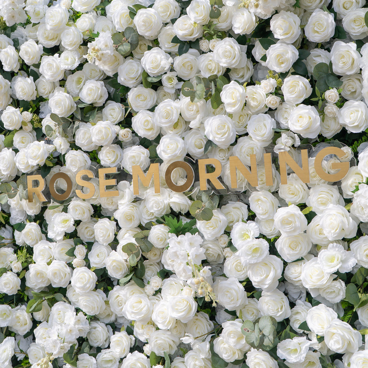 Sylas: 5D Luxury White Rose & Forest Foliage Silk Floral Wall Roll-Up Fabric Backdrop for Elegant Garden Weddings & Receptions Free Shipping