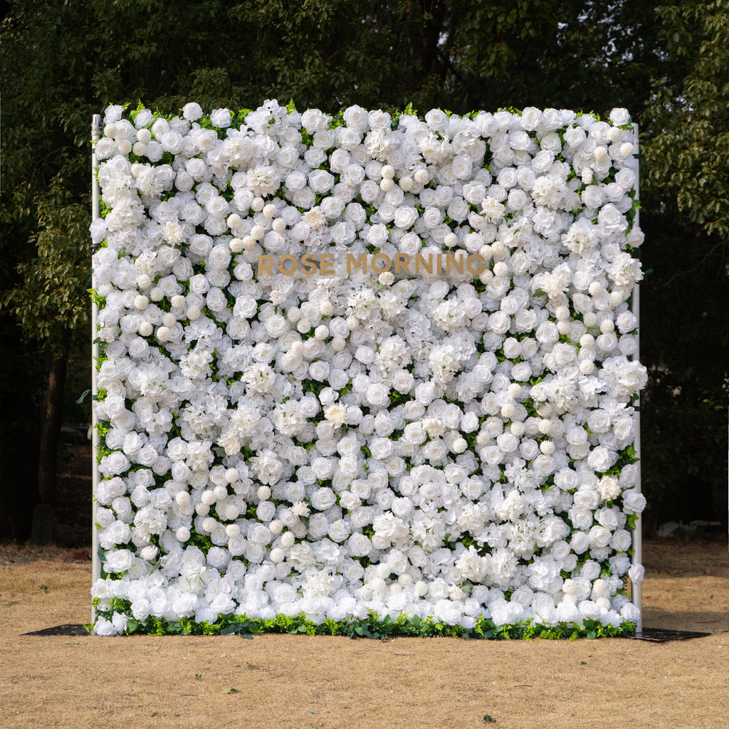 Thalia: 3D Pure White Luxury Silk Floral Wall Roll-Up Fabric Backdrop for Elegant Wedding Ceremonies & Minimalist Events Free Shipping