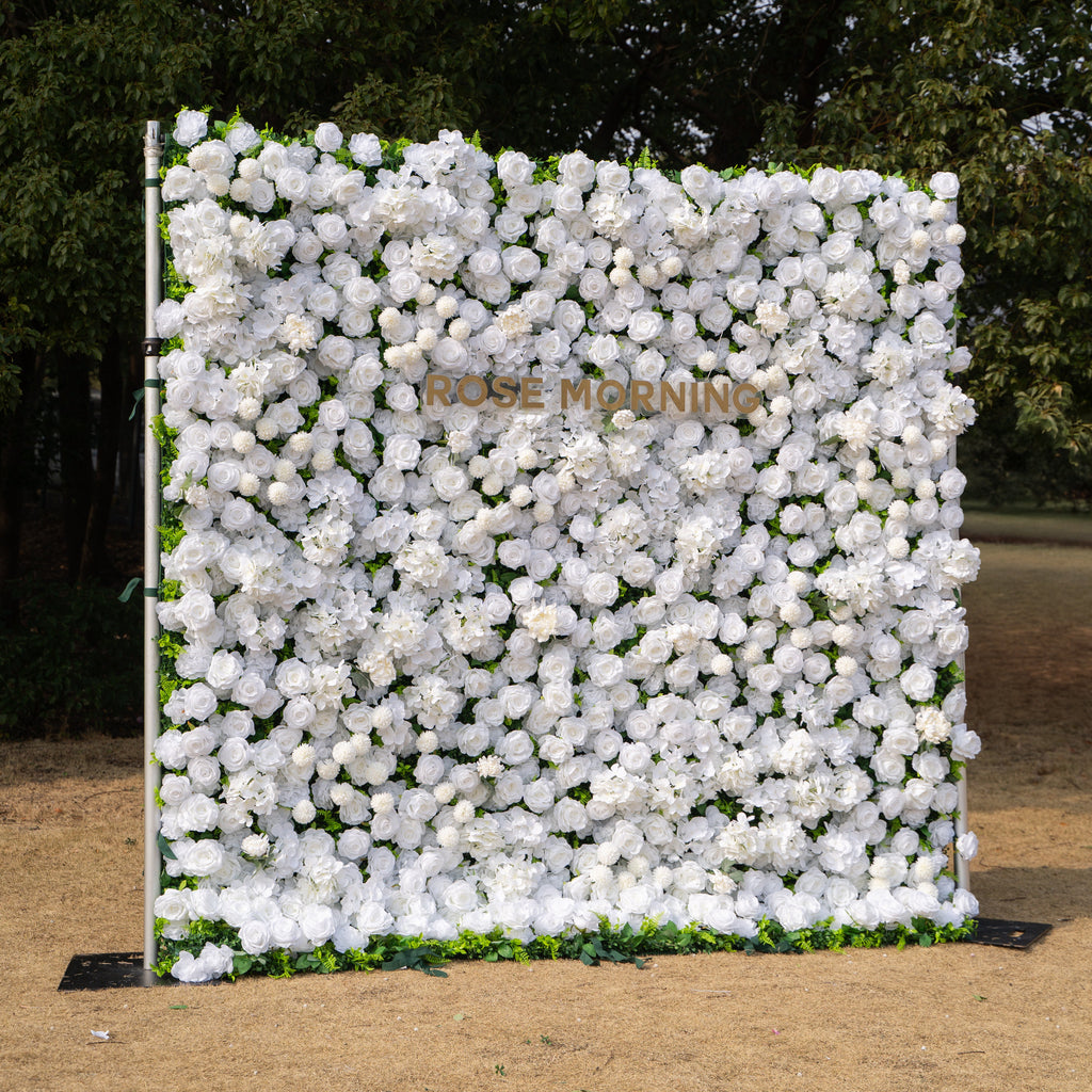 Thalia: 3D Pure White Luxury Silk Floral Wall Roll-Up Fabric Backdrop for Elegant Wedding Ceremonies & Minimalist Events Free Shipping