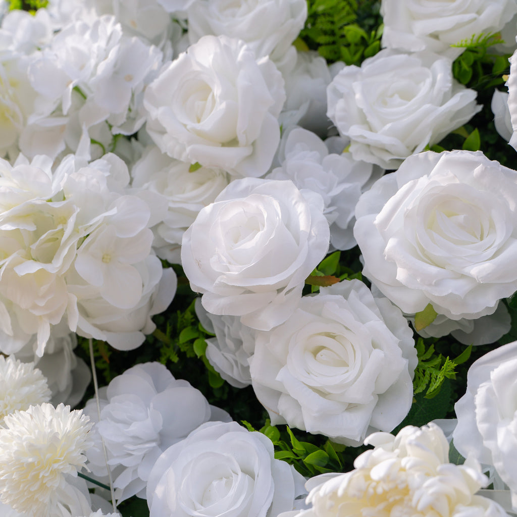Thalia: 3D Pure White Luxury Silk Floral Wall Roll-Up Fabric Backdrop for Elegant Wedding Ceremonies & Minimalist Events Free Shipping